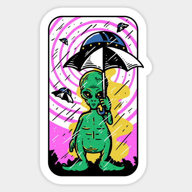 Invasion In The Rain Sticker by prawidana